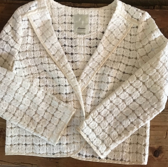 Anthropologie Elevenses blazer jacket floral lace brocade ivory white si… - Picture 1 of 6